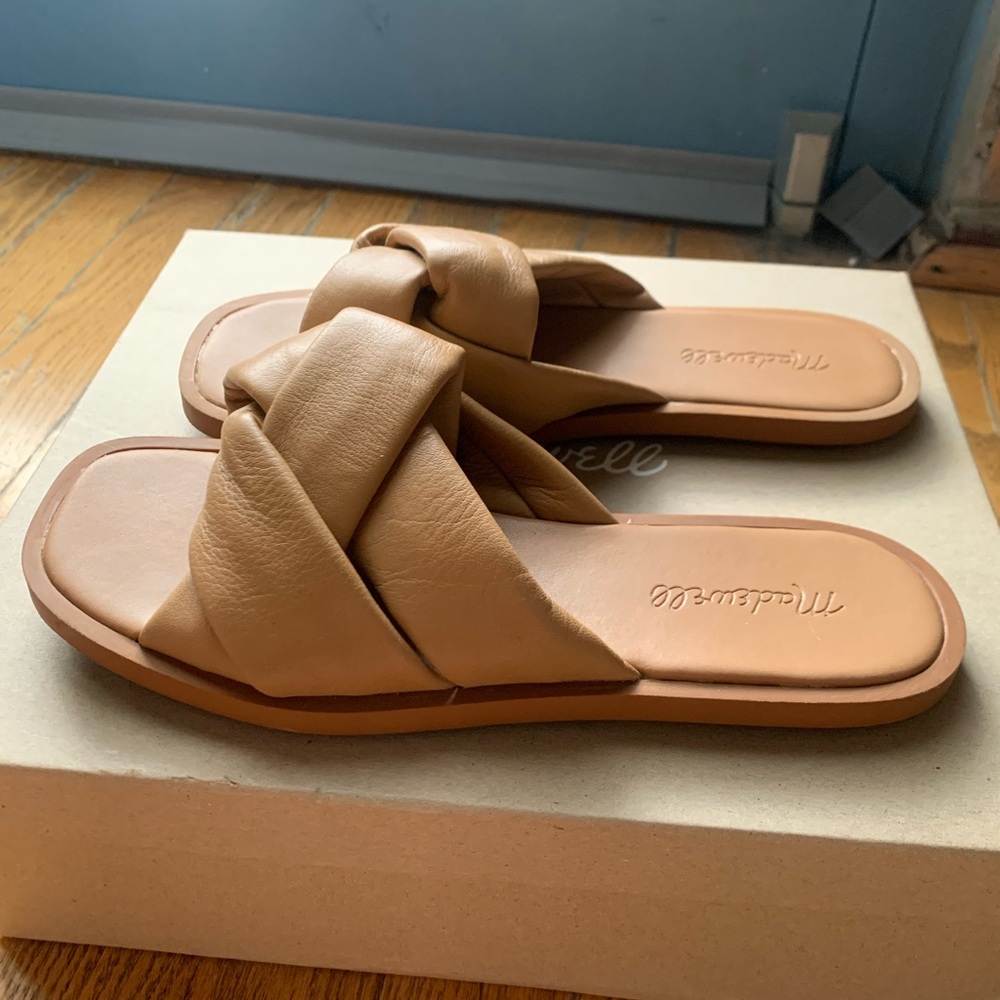 Tan Leather Madewell Flat Slides 6.5